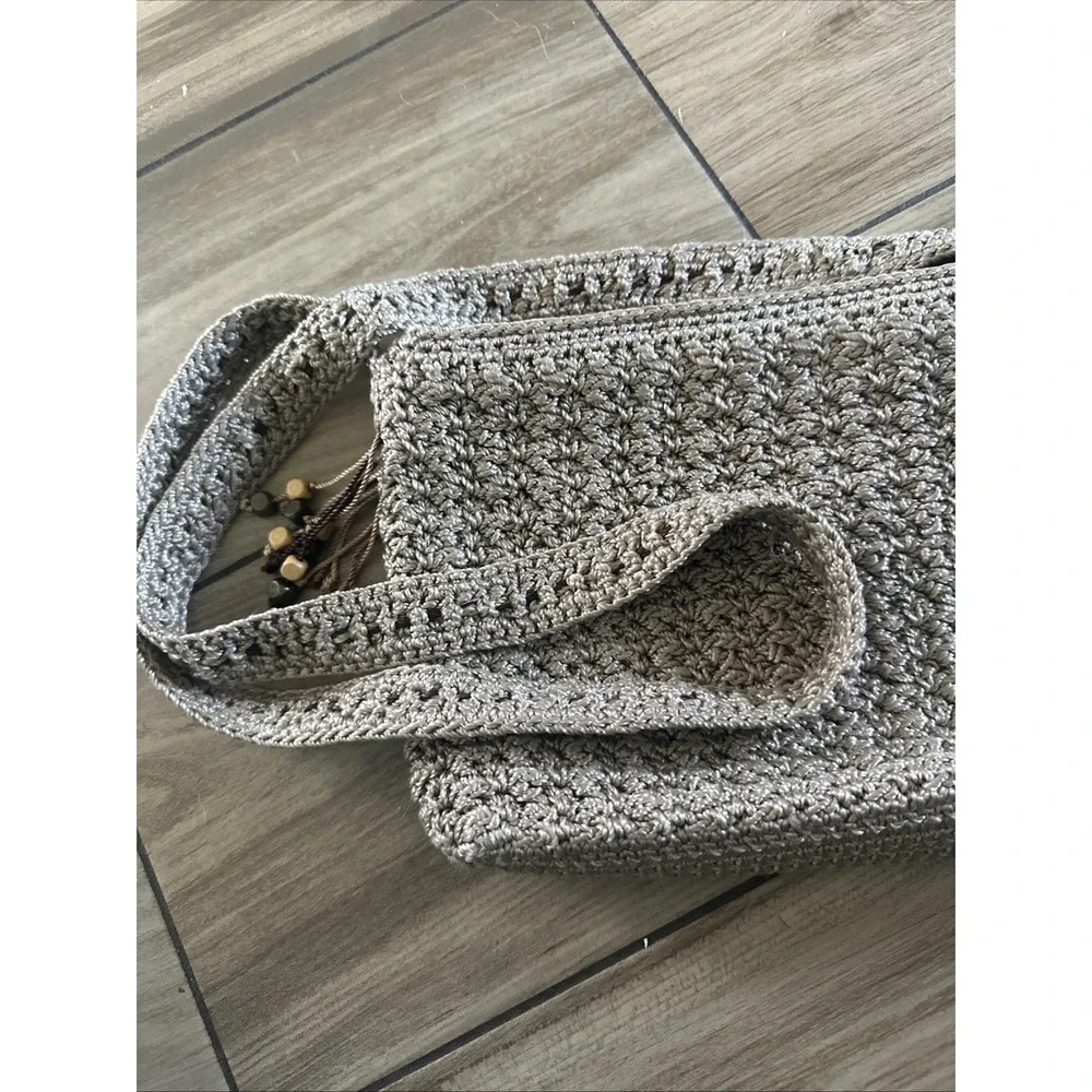 THE SAK Crochet Natural Taupe Shoulder Bag Small